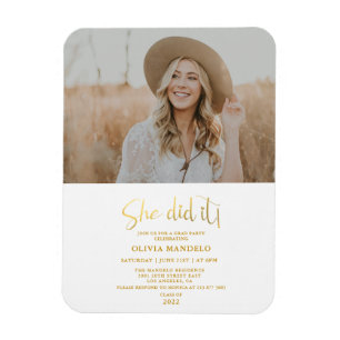 Modern Gold Glitter Grad Party Photo Invitation Ma Magnet