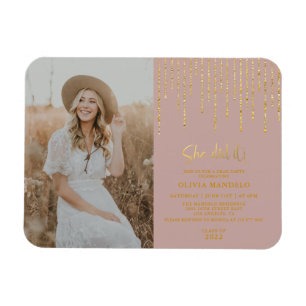 Modern Gold Glitter Grad Party Photo Invitation Magnet