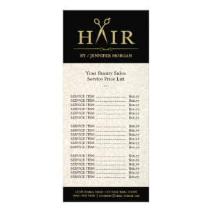 Modern Gold Glitter Hair Cut Salon Price List Rack Card
