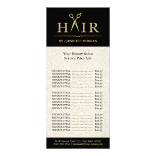 Modern Gold Glitter Hair Cut Salon Price List Rack Card