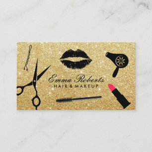 Modern Gold Glitter Hair Stylist Beauty Salon Business Card