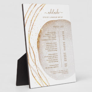 Modern Gold Glitter Hair Stylist Salon Price List Plaque
