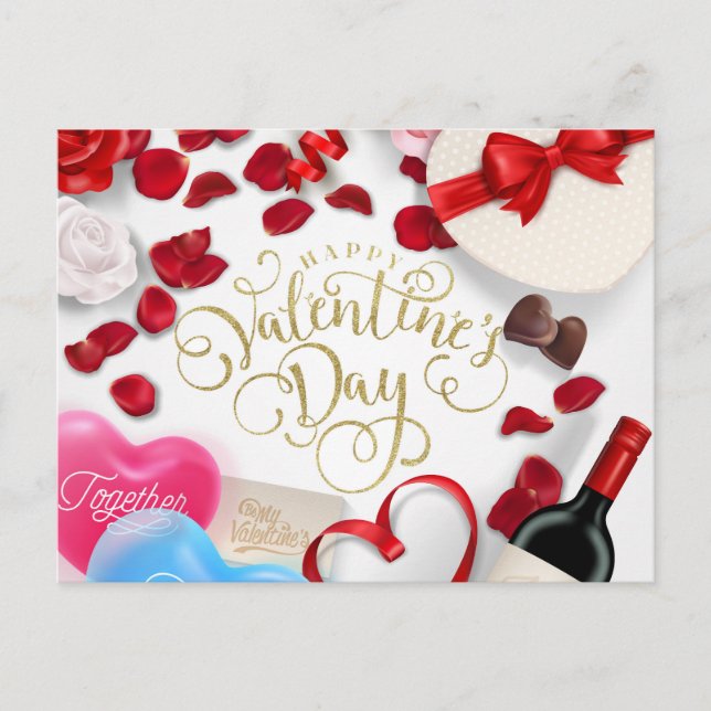 Modern Gold Glitter Happy Valentines Day Holiday Postcard (Front)