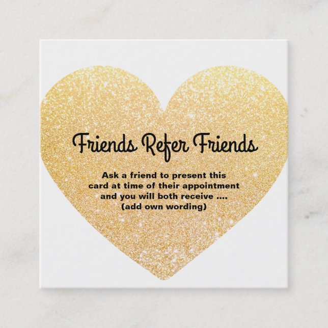 Modern Gold Glitter Heart Customer Referral Card (Front)