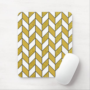 Modern Gold Glitter Herringbone Chevron Mouse Mat