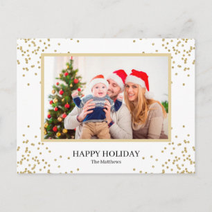 Modern Gold Glitter Holiday Family Photo Postcards