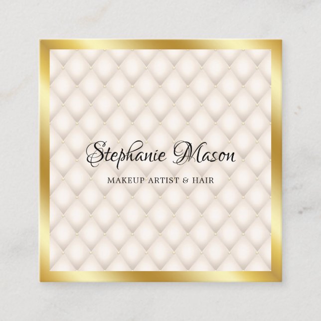 Modern Gold Glitter Ivory Makeup Artist Elegant Square Business Card (Front)