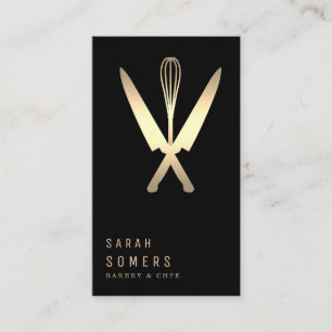 Modern Gold Glitter Knife & Whisk Bakery Business Card
