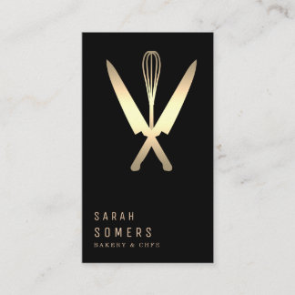 Modern Gold Glitter Knife & Whisk Bakery Business Card