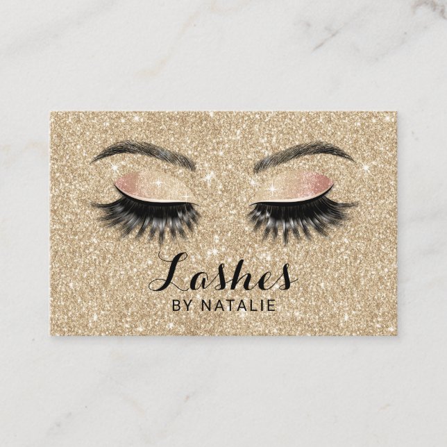 Modern Gold Glitter Lashes Makeup Artist Salon Business Card (Front)