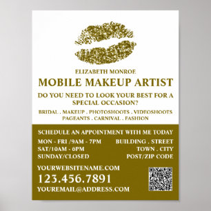 Modern Gold Glitter Lips, Makeup Artist Advert Poster