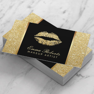 Modern Gold Glitter Lips Makeup Artist Business Card