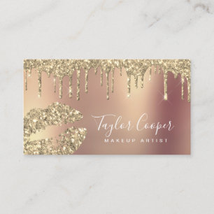 Modern gold glitter lips makeup artist  business card