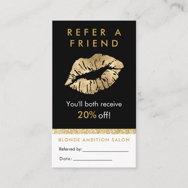 Modern Gold Glitter Lips  Salon Referral Card (Front)