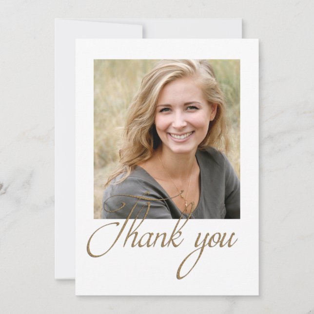 Modern Gold Glitter Minimalist Photo Graduation Thank You Card (Front)