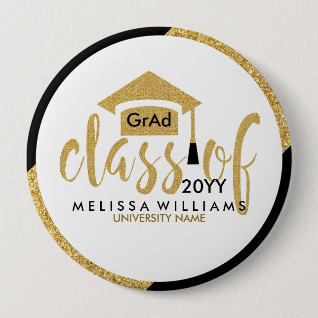 Modern Gold Glitter Modern Text Class Of 2016 10 Cm Round Badge (Front)