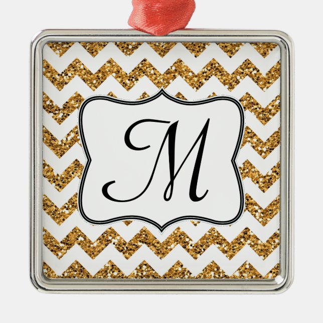 Modern Gold Glitter Monogram Initial Ornament (Front)