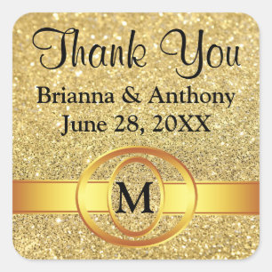 Modern Gold Glitter Monogram Thank You Wedding Square Sticker
