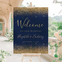 Modern Gold Glitter Navy Blue Wedding Welcome