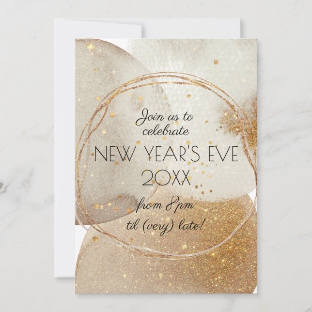 Modern gold glitter New Year Invitation (Front)