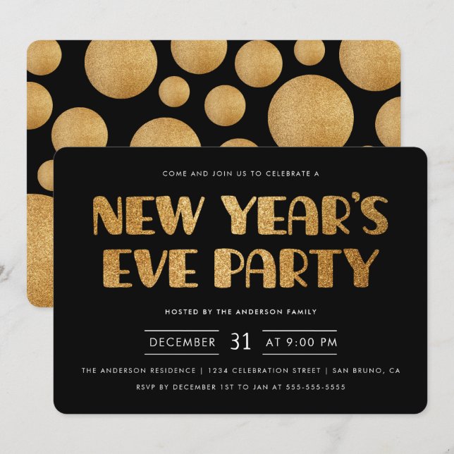 Modern Gold Glitter New Years Eve Party Invitation (Front/Back)