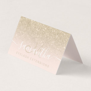 Modern gold glitter ombre blush eye aftercare business card