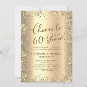 Modern Gold Glitter Photo 60th Wedding Anniversary Invitation