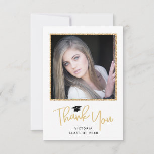 Modern Gold Glitter Photo Graduation Thank You