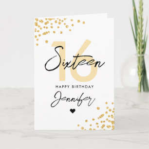Modern Gold Glitter Photo Sweet 16 Birthday  Card