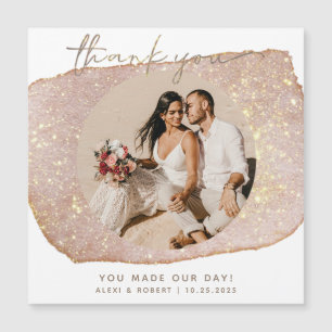 Modern Gold Glitter Photo Wedding Thank You Magnet