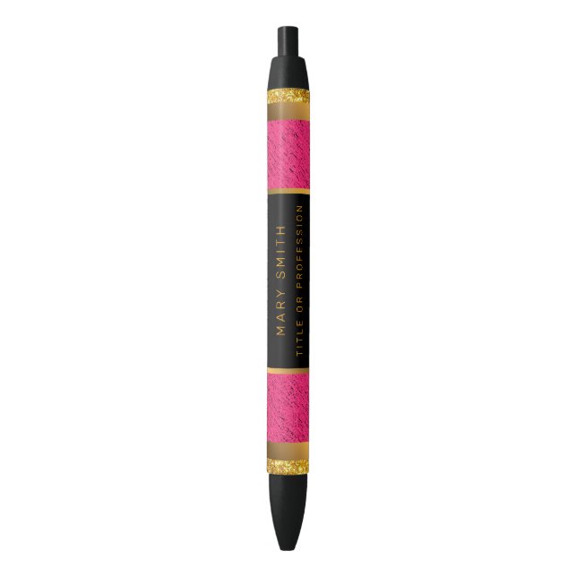Modern Gold Glitter Pink Linen Blue Ink Pen (Front Vertical)