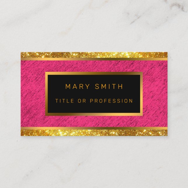 Modern Gold Glitter Pink Linen Business Card (Front)