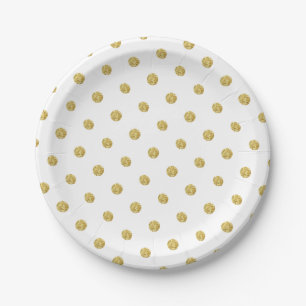 Modern Gold Glitter Polka Dots Elegant Paper Plate