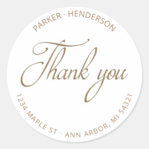 Modern Gold Glitter Return Address Thank You Classic Round Sticker