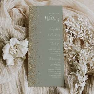 Modern Gold Glitter Sage Green Wedding Program