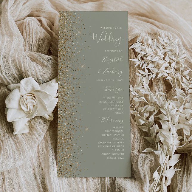 Modern Gold Glitter Sage Green Wedding Program (Creator Uploaded)