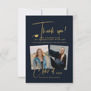 Modern Gold Glitter Script GRAD Thank You Card 
