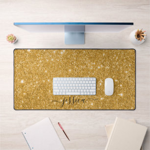Modern gold glitter script name desk mat