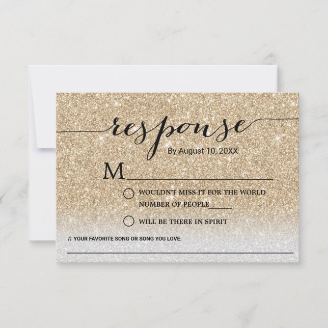 Modern Gold Glitter Song Request Wedding RSVP Card (Front)