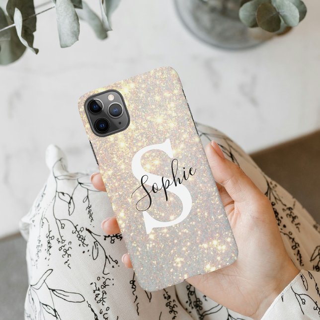 Modern Gold Glitter Spark  | Personal Initial  iPhone Case (Creator Uploaded)