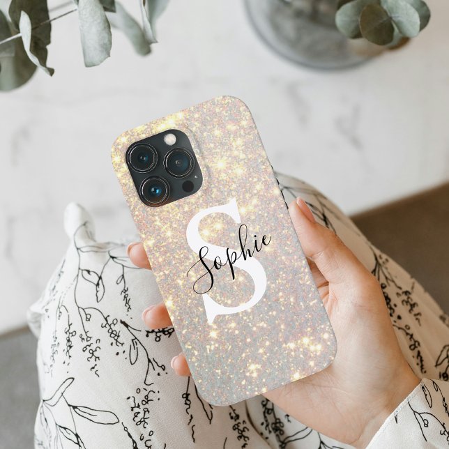 Modern Gold Glitter Spark  | Personal Initial  iPhone Case (Creator Uploaded)