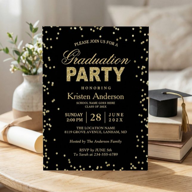 Modern Gold Glitter Sparkles Graduation Party Invitation (Creator Uploaded)