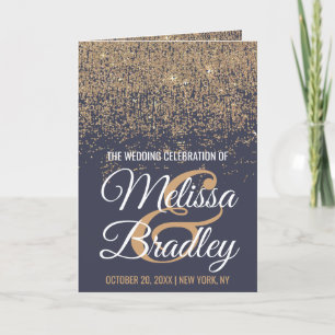 Modern Gold Glitter Sparkles Navy Blue Wedding Programme