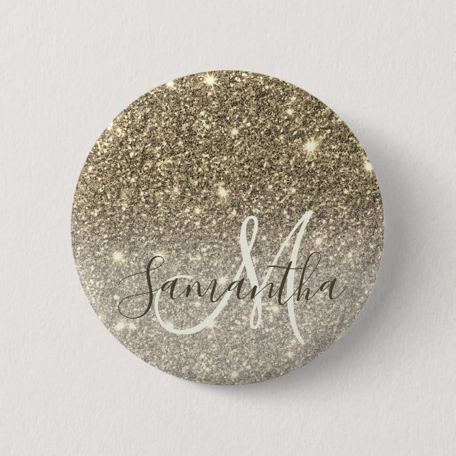 Modern Gold Glitter Sparkles Personalised Name 6 Cm Round Badge (Front)