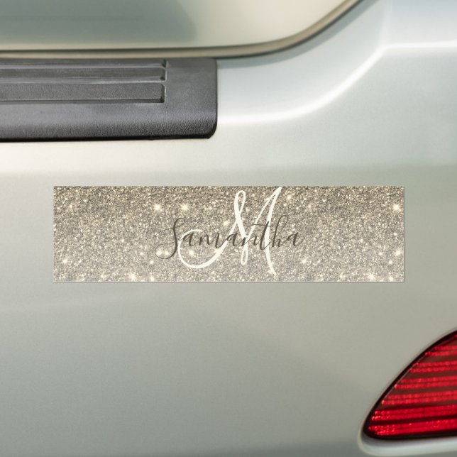 Modern Gold Glitter Sparkles Personalised Name Bumper Sticker (On Car)