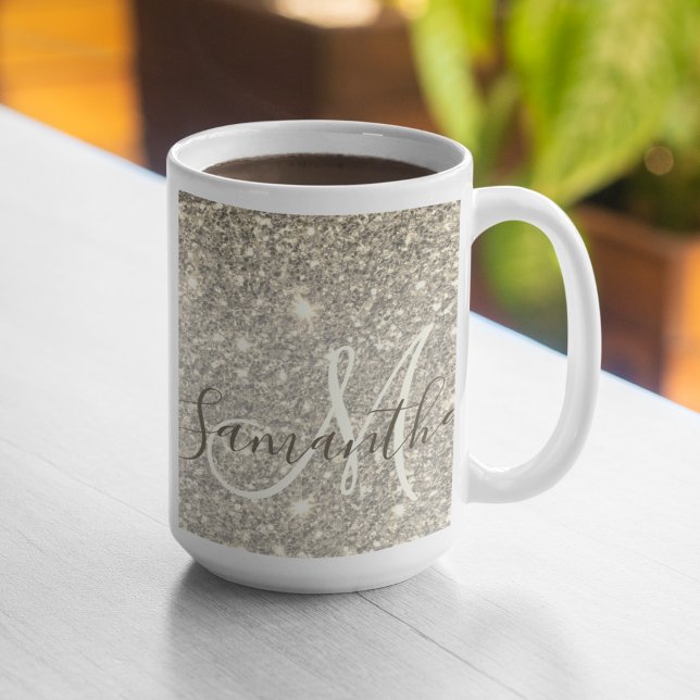 Modern Gold Glitter Sparkles Personalised Name Coffee Mug (Creator Uploaded)