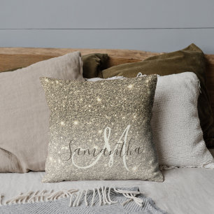 Modern Gold Glitter Sparkles Personalised Name Cushion
