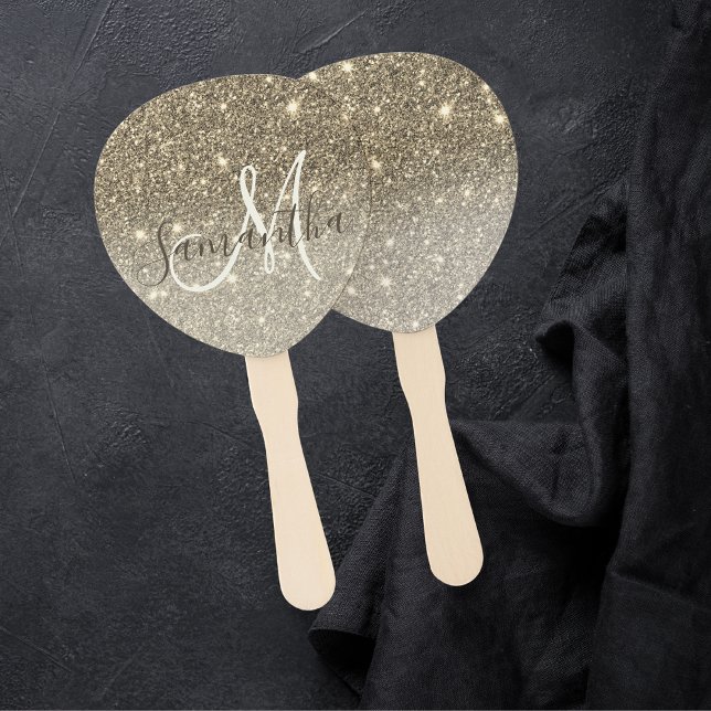 Modern Gold Glitter Sparkles Personalised Name Hand Fan (Creator Uploaded)