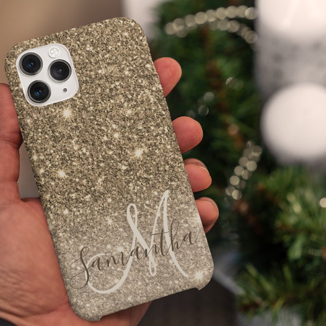 Modern Gold Glitter Sparkles Personalised Name iPhone Case (Creator Uploaded)