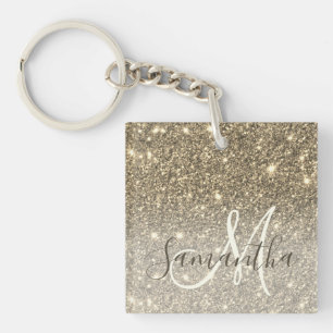 Modern Gold Glitter Sparkles Personalised Name Key Ring